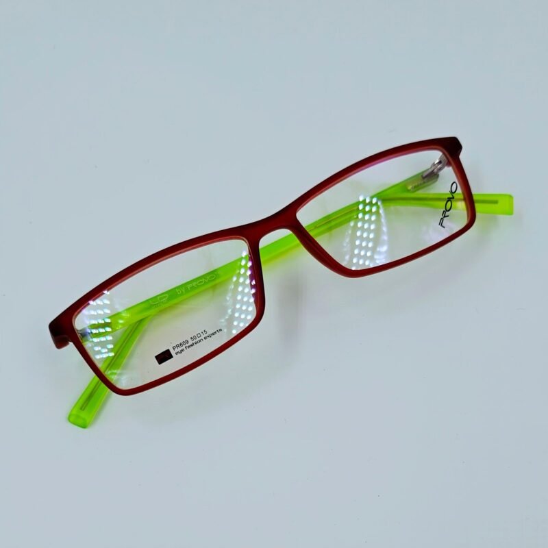 Vibrant Red and Green Rectangular Eyeglasses - Image 3